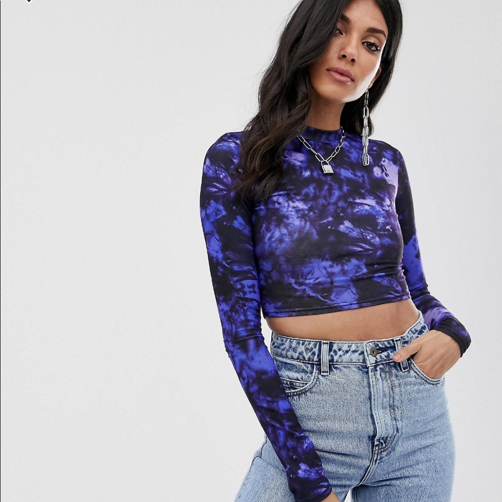 COLLUSION tie dye long sleeve crop top, size 6 - Picture 1 of 5